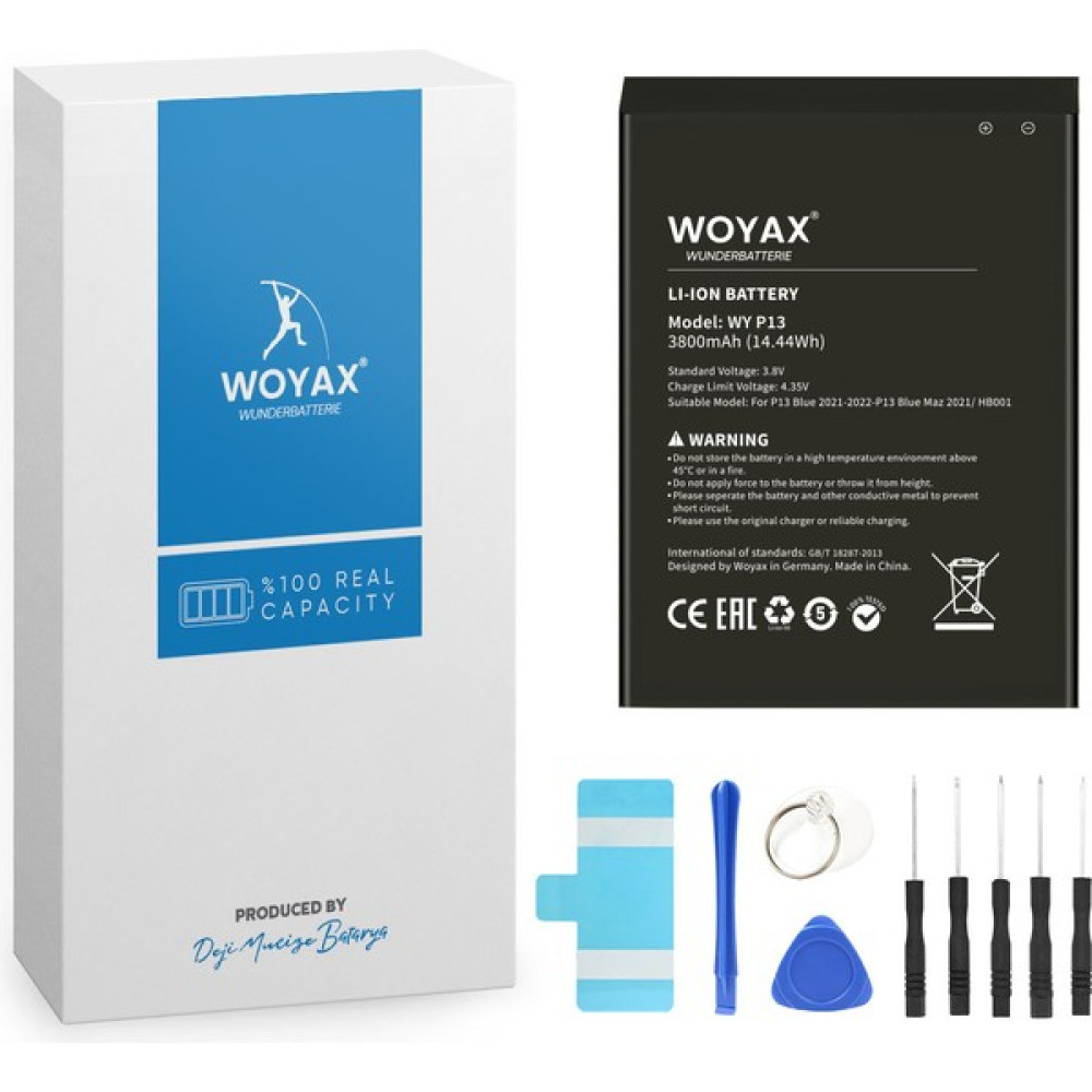 Woyax by Deji Reeder P13 Blue 2021 / P13 Blue 2022 / P13 Blue Max 2021 Uyumlu Mucize Batarya / Hb001 Cep Telefonu Bataryası Fiyatı