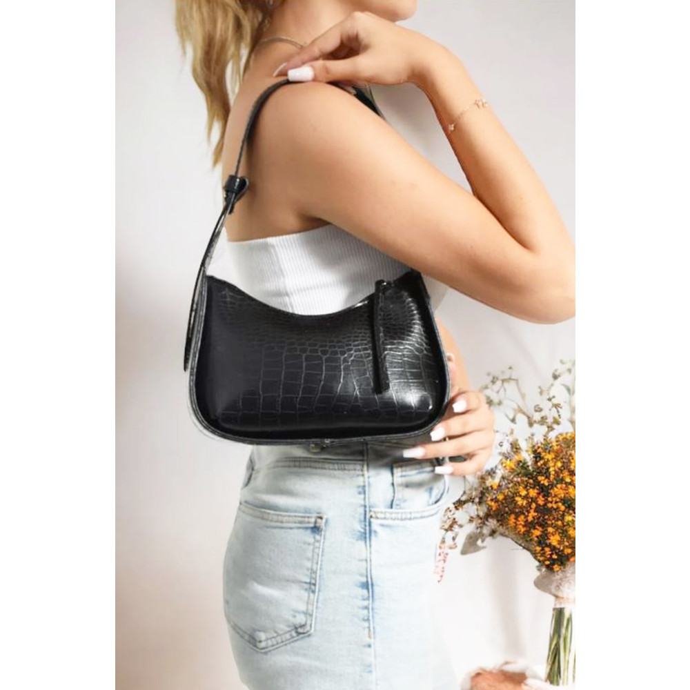 Woys Bags Kadın Kroko Desenli Siyah Baget Çanta Standart Beden Unisex Çanta & Cüzdan ve Seyahat Çantaları Fiyatı