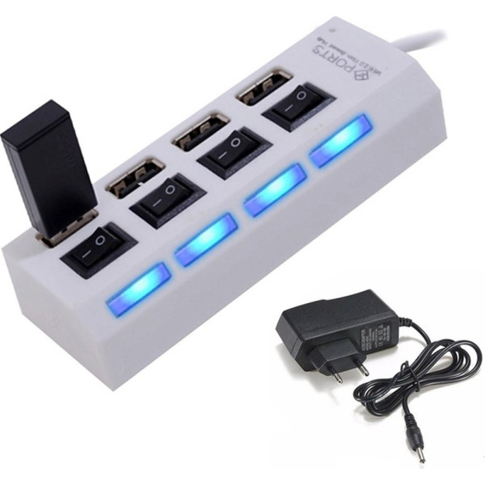 Wozlo 4 Port USB 2.0 Hub USB Çoklayıcı Anahtarlı Adaptörlü Çoğaltıcı - Beyaz Tablet Pc Aksesuarları Fiyatı
