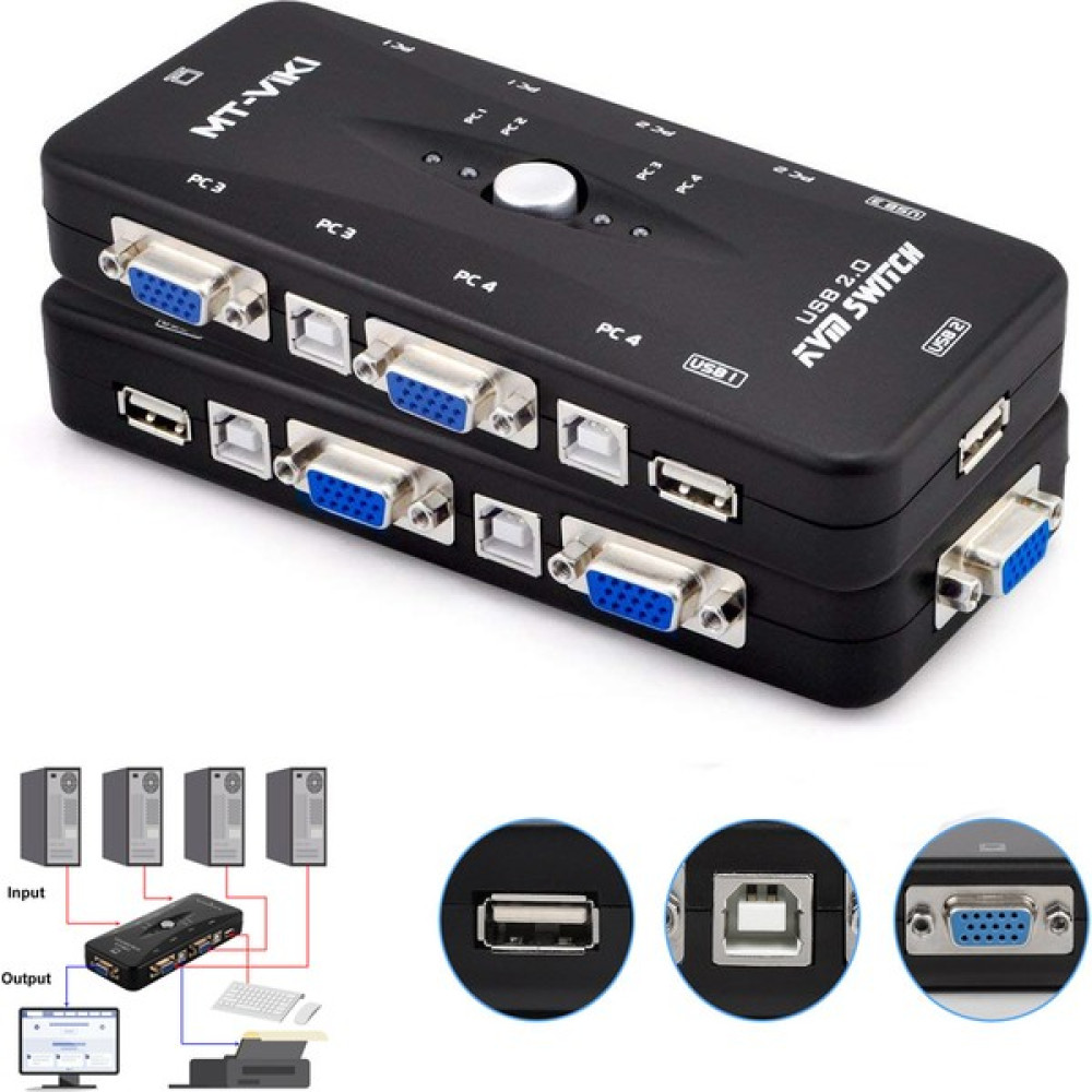 Wozlo 4 Port USB Kvm Switch 4 Pc Kasa Tek Kontrol Seri & Paralel Kablo Fiyatı
