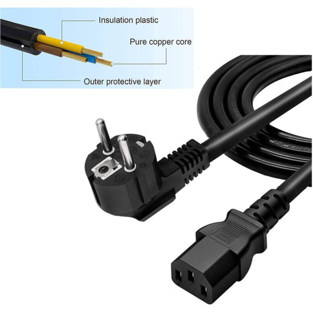 Wozlo C13 Power Kablo Iec 320 C13 Bakır Elektrik Kablosu 3*1.5mm² - 1.8 mt - Siyah - 1,8 m Güç Kablosu Fiyatı