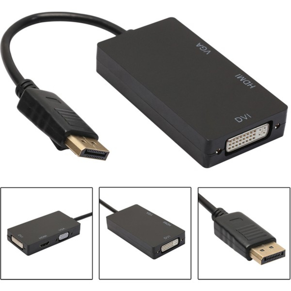 Wozlo Displayport To HDMI VGA DVI Çevirici Dp Dönüştürücü Display Port - Siyah Bilgisayar Çevirici ve Adaptörü Fiyatı