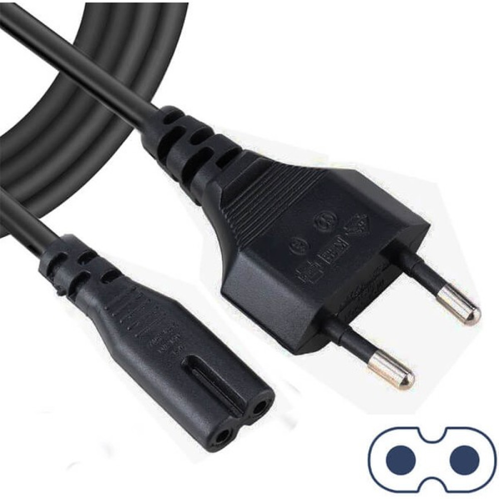 Wozlo Teyp Fişi - Notebook Adaptör Power Kablosu 2 Pin - 1.5 Metre - Siyah - 1,5 m Güç Kablosu Fiyatı