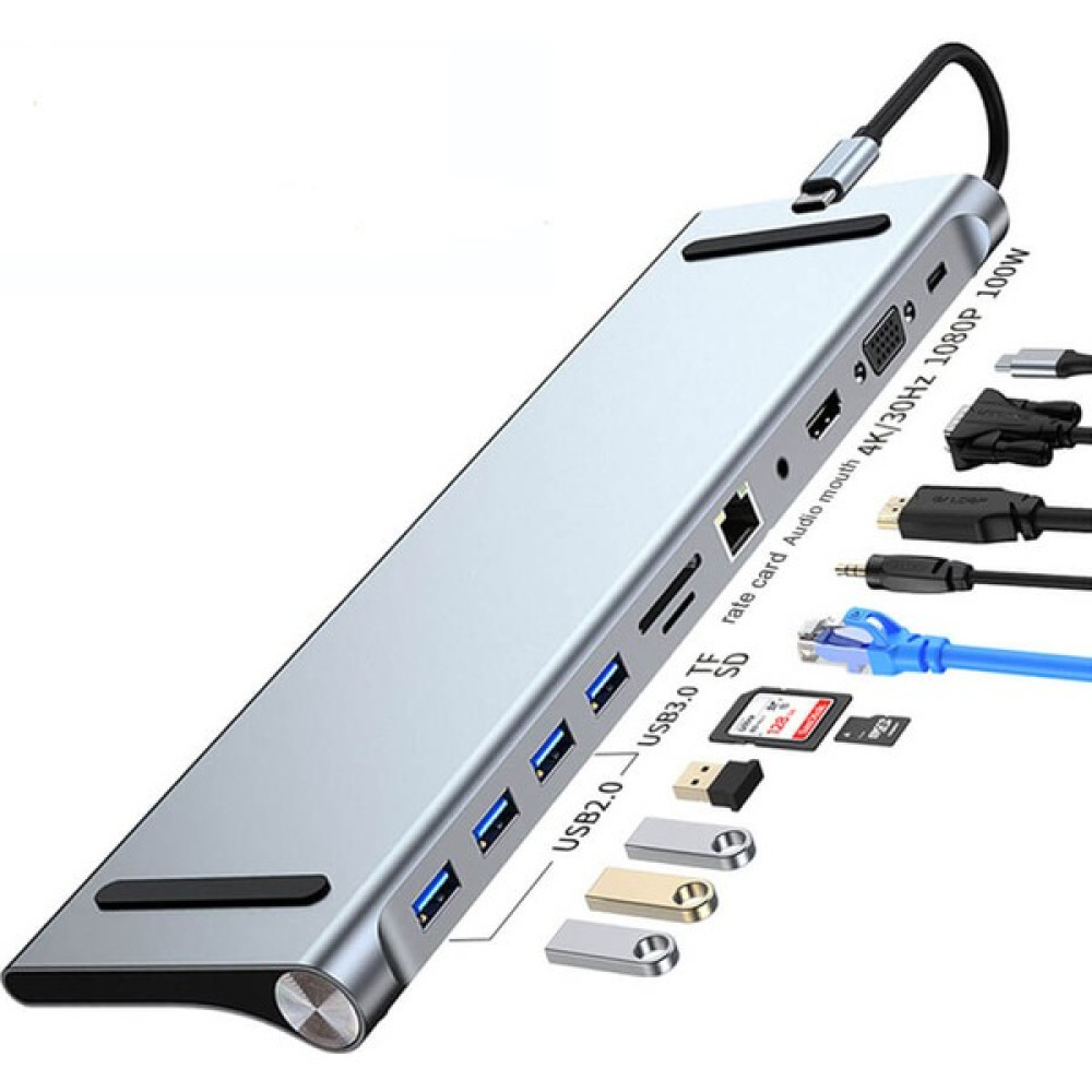 Wozlo Type-C 3.1 To 4K Hdmı, Vga, Usb-C, Gigabit Ethernet, USB Çoklayıcı, Kart Okuyucu, Ses Çevirici Kablo - Gri Bilgisayar Çevirici ve Adaptörü Fiyatı