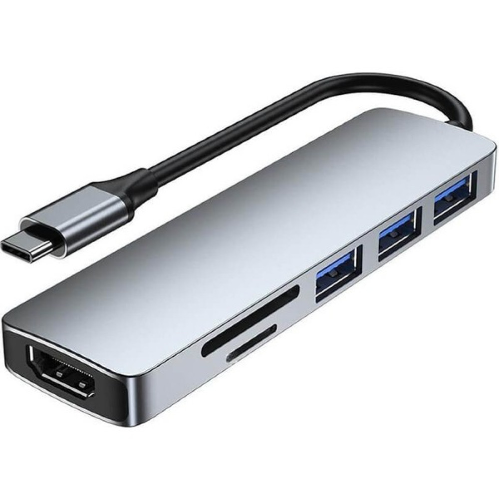 Wozlo Type-C To HDMI 4K@30Hz Kablo + Sd/ Tf Kart Okuyucu + Usb3.0 + Usb2.0 Çevirici Dönüştürücü Adaptör - Gri Bilgisayar Çevirici ve Adaptörü Fiyatı