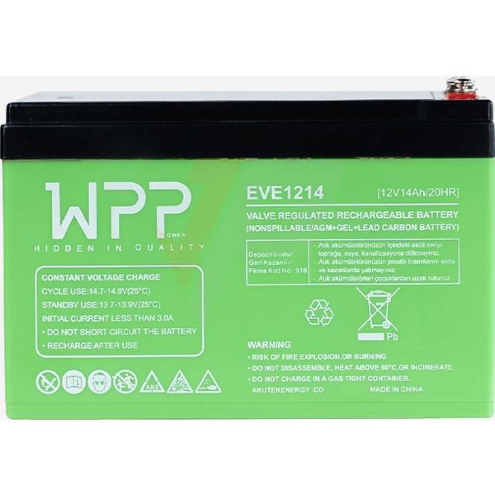 Wpp 12 V 14 Ah Elektrikli Motorsiklet Aküsü Volta ,Yuki , Vsm, Vcm, Arora , Kral Akü Fiyatı