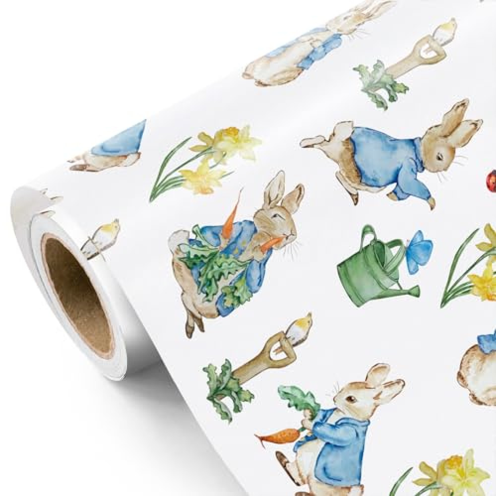 WRAPAHOLIC Easter Wrapping Paper Roll - Mini Roll - 17 Inch x 16.5 Feet - Rabbit Design Perfect for Easter, Spring Party, Baby Shower, Holiday
