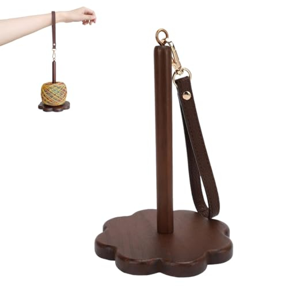 Wrist Yarn Holder, Portable Yarn Wooden Holder for Crocheting, Yarn Spinner, Yarn Ball Minder Stand with Leather Wristband, Knitting Accessories for Yarn Storage and Organizer for Knitting Lover (A)