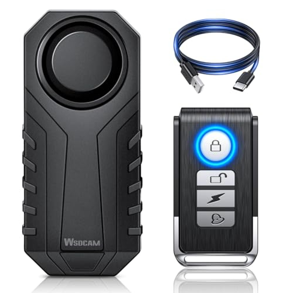 WSDCAM Wireless Bike Alarm with Remote, Rechargeable Bicycle Alarm System Anti Theft, IP65 Waterproof, 113dB Loud Bike Alarms for E-Bikes, Motorcycles, Scooter, Outdoor Riding and Cycling Safety Car Alarm & Security Fiyatı