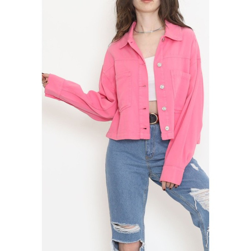 Wsell Mall Çift Cepli Kot Ceket Pembe - 2276.1367. Bayan Ceket Fiyatı
