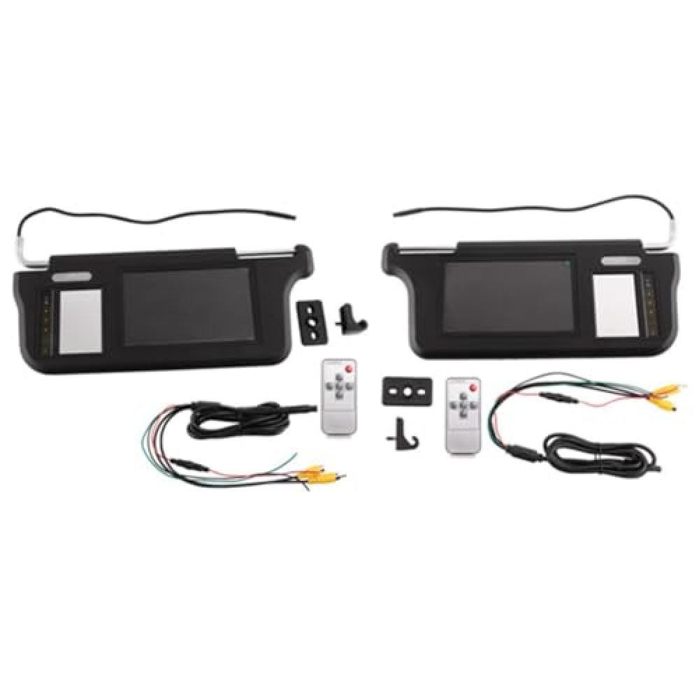 Wuden 1Set 7Inch Black Car Sun Visor Rear View Mirror Screen LCD Monitor 2 Channel Video