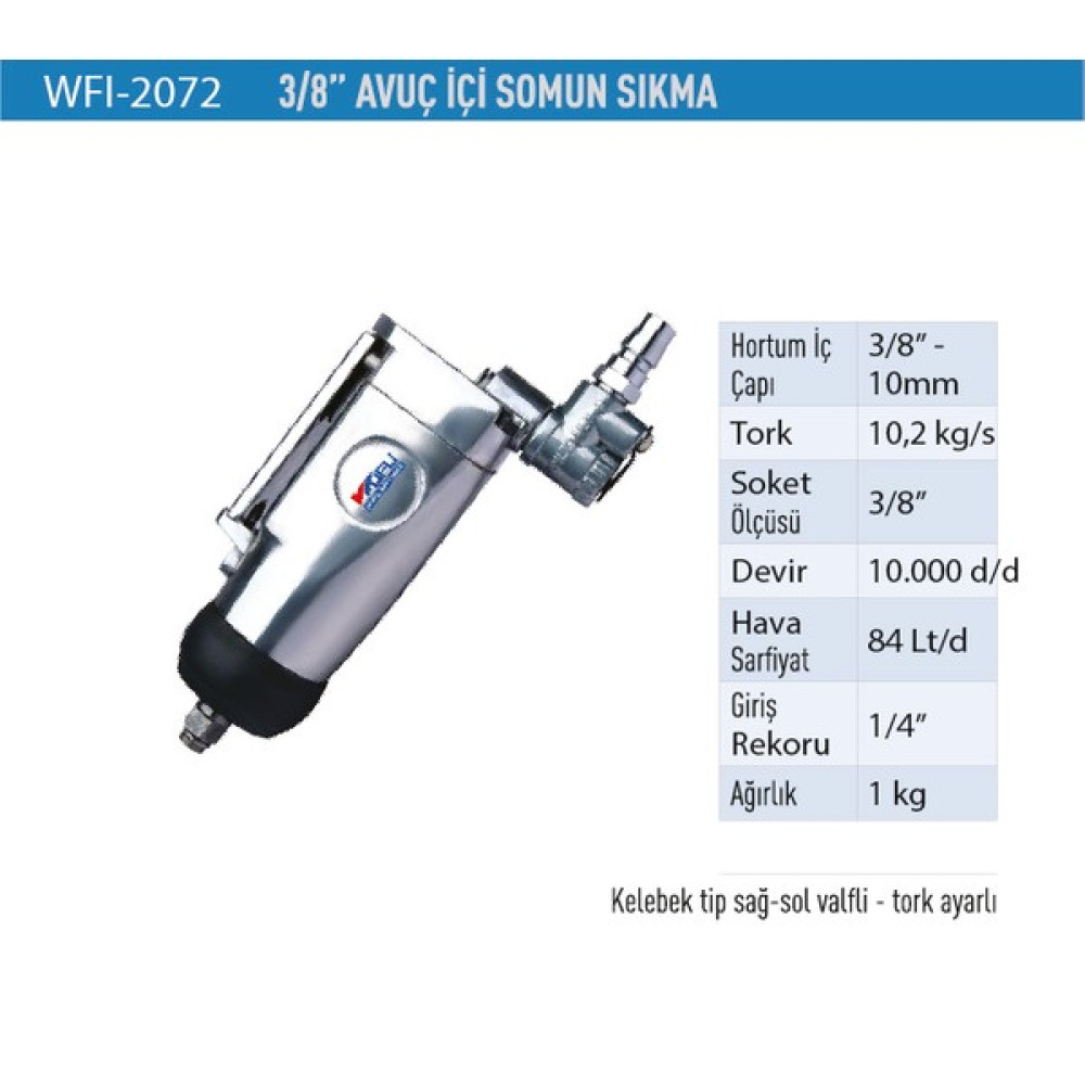 Wufu Havalı Somun Sıkma Avuç Tip 3/8" 10.000 D/d WFI2072 Somun Sıkma Makinesi Fiyatı