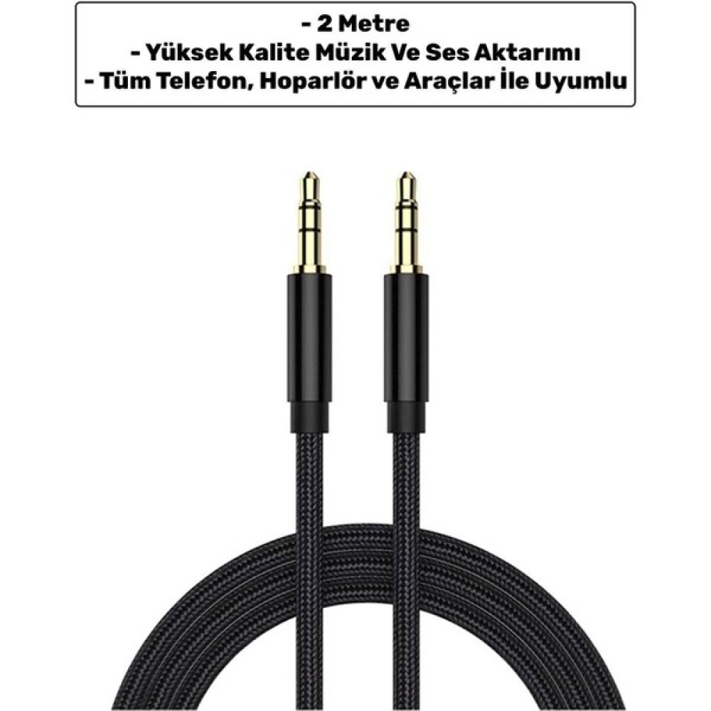 Wully 2m Aux To Aux 3.5mm Jack Girişli Yüksek Kalite Müzik ve Ses Aktarıcı Kablo Siyah Ses Kablosu Fiyatı