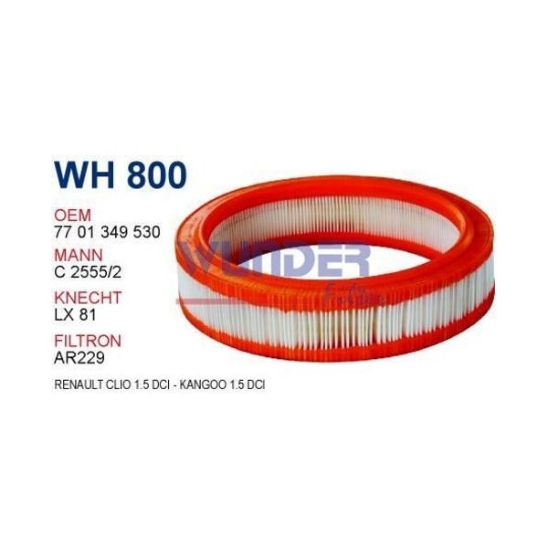 Wunder WH800 Hava Filtresi Renault 9 Renault 11 Renault 19 C25552 FN0099 MRMOEM-1083813 Diğer Fiyatı