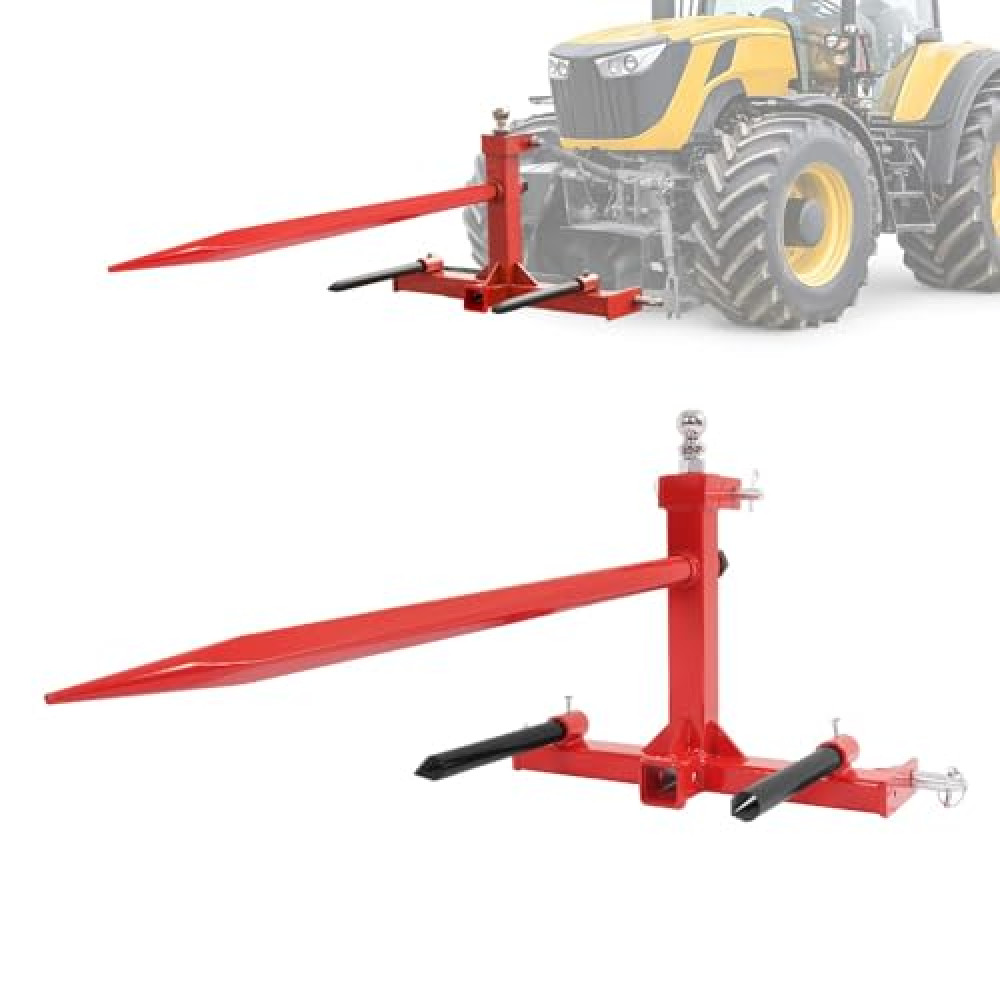 Wutist 3 Point 49" Hay Spear Gooseneck Drawbar Trailer Hitch Fit for All Category 1 Tractors W/ 2 Stabilizers Bale Spear 2" Receiver Loading 3000lbs Gooseneck Ball Drawbar Hay Quick Hitch Attachment