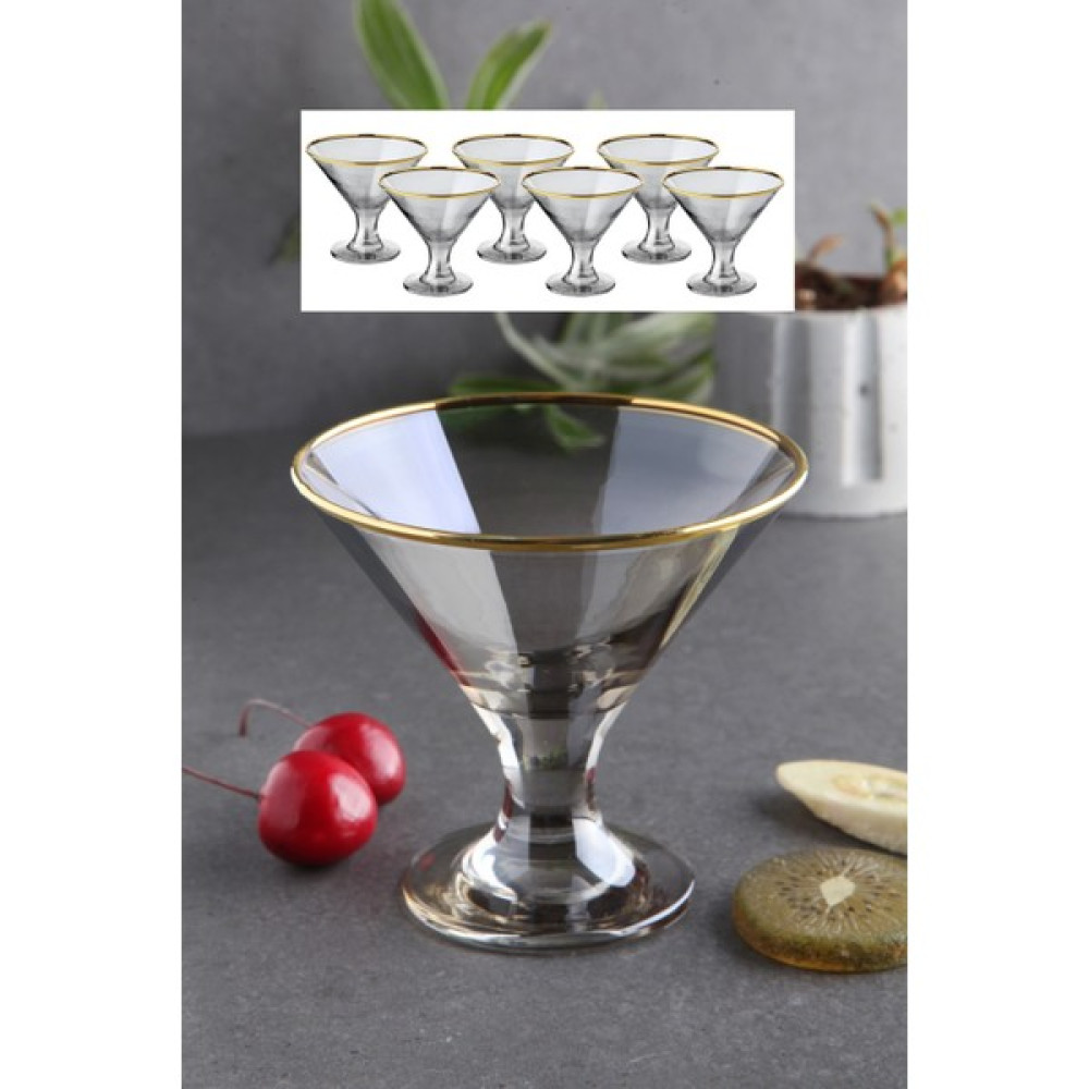 WuuQ Lüx - Cam 6 Lı Ayaklı Magnolia,puding,dondurmalık,çerezlik Kase Cup Seti - Gold Füme Renk Kase Fiyatı