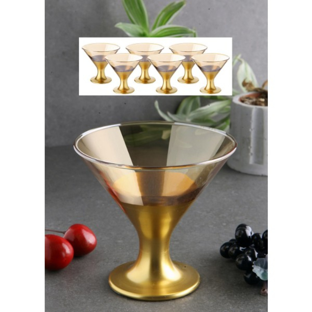 WuuQ Lüx - Cam 6 Lı Ayaklı Magnolia,puding,dondurmalık,çerezlik Kase Cup Seti - Gold Renk Kase Fiyatı