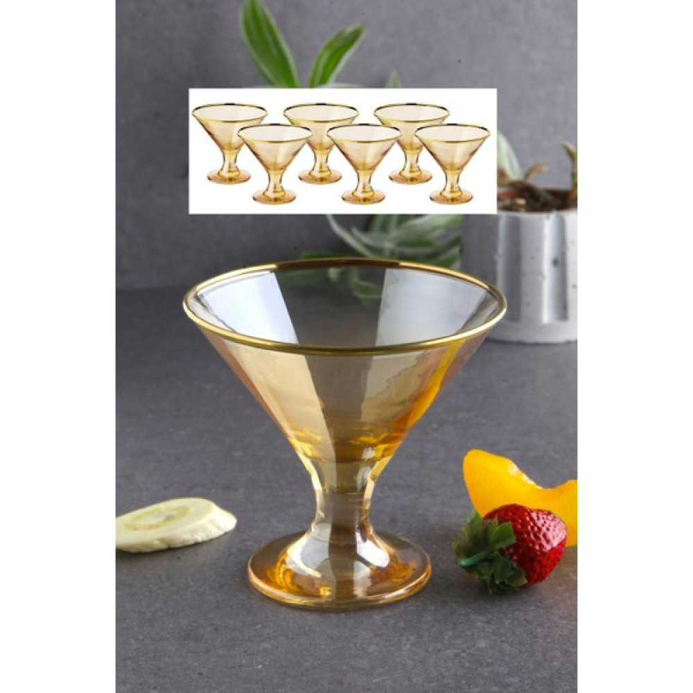 WuuQ Lüx - Cam 6 Lı Ayaklı Magnolia,puding,dondurmalık,çerezlik Kase Cup Seti -Gold Renk Kase Fiyatı