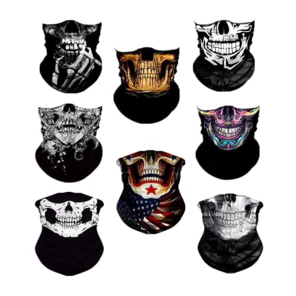 WYSUMMER 8PCS Scarves Bandanas Face Tube Black Headband, Motorcycle Multi Function Headwear Hat Scarf Neck Warmer Balaclava