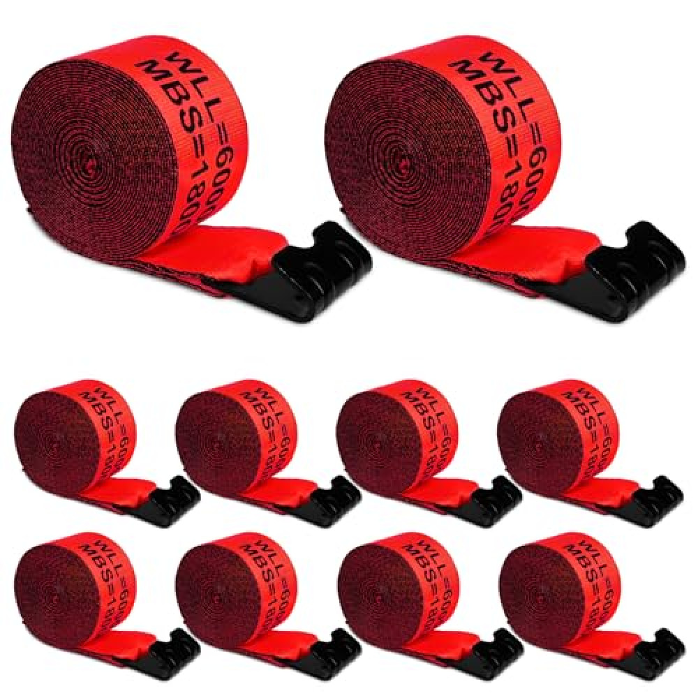 X-BULL 4" x30' Winch Straps, 18,000lbs Break Strength, 6000lbs WLL, Heavy Duty Cargo Flatbed Trailer Straps with Large Flat Hook for Flatbeds, Trucks, Tree Saver, Red(10 Pack)