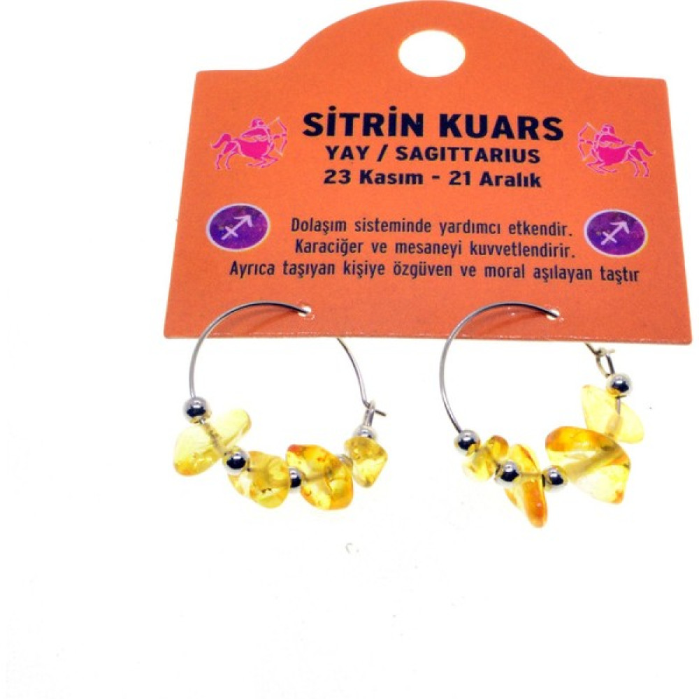 X-lady Accessories Doğaltaş Yay Burçu Sitrin Kuars Taşı Burç Küpe - 2342 Bijuteri Küpe Fiyatı