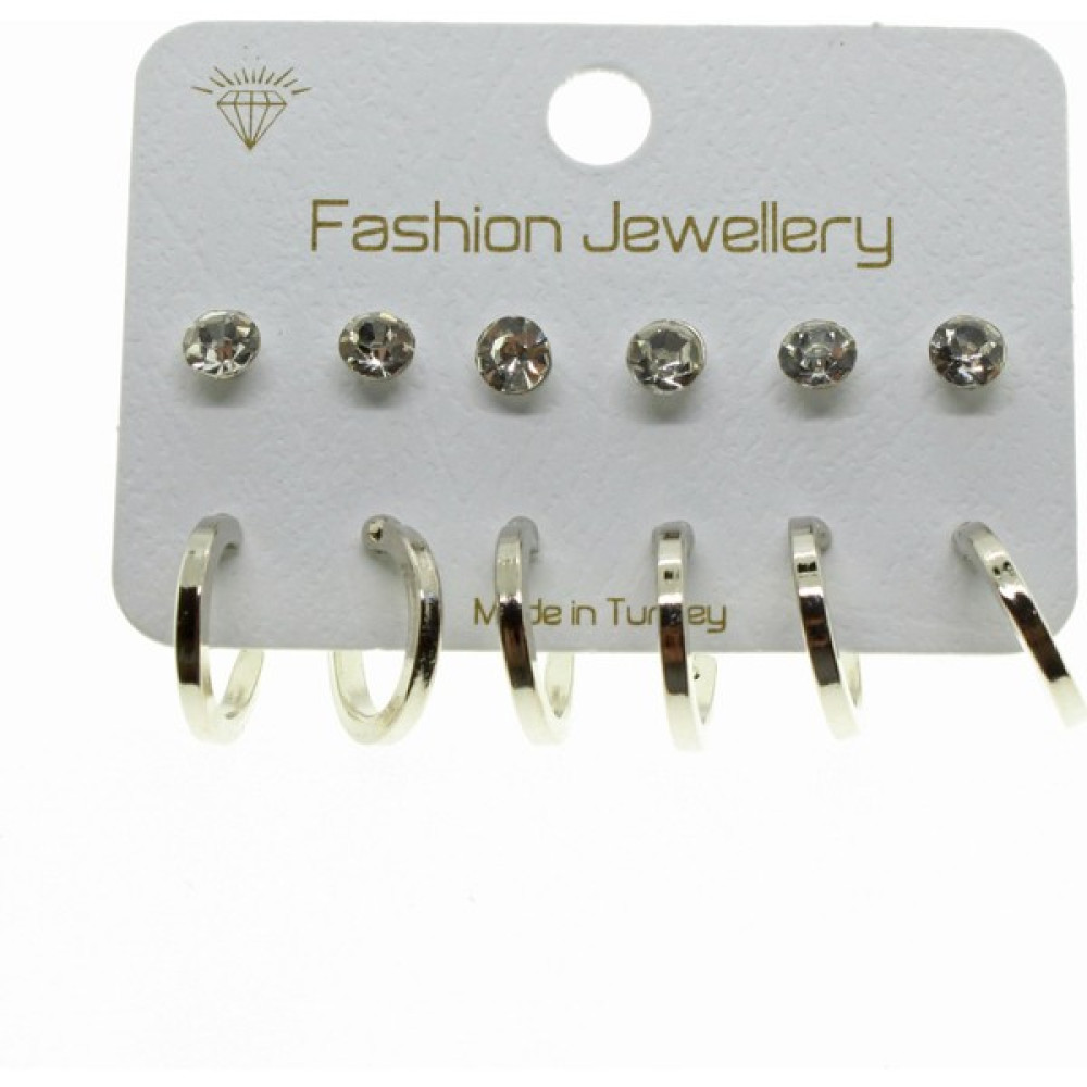 X-lady Accessories Gümüş Renk Tek Taşlı ve Halka Küpe Kombin Küpe - 1851 Bijuteri Küpe Fiyatı