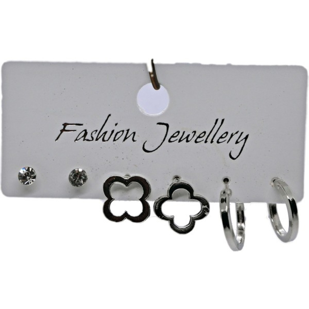 X-lady Accessories Gümüş Renk Üçlü Kombin Küpe Tek Taş Motif Halka Küpe 967 Bijuteri Küpe Fiyatı