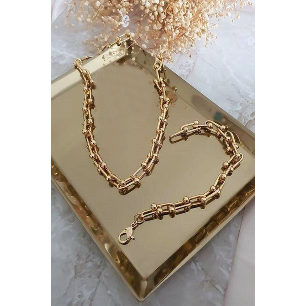 X-Lady Accessories Kadın 2li Gold Kaplama Lüx Model Kalın Zincir Kolye Ve Bileklik Seti Bijuteri Kolye Fiyatı