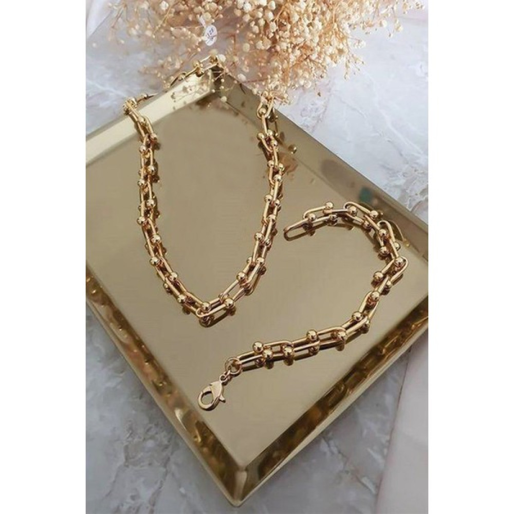 X-lady Accessories Kadın 2'li Gold Kaplama Lüx Model Kalın Zincir Kolye ve Bileklik Seti Bijuteri Kolye Fiyatı
