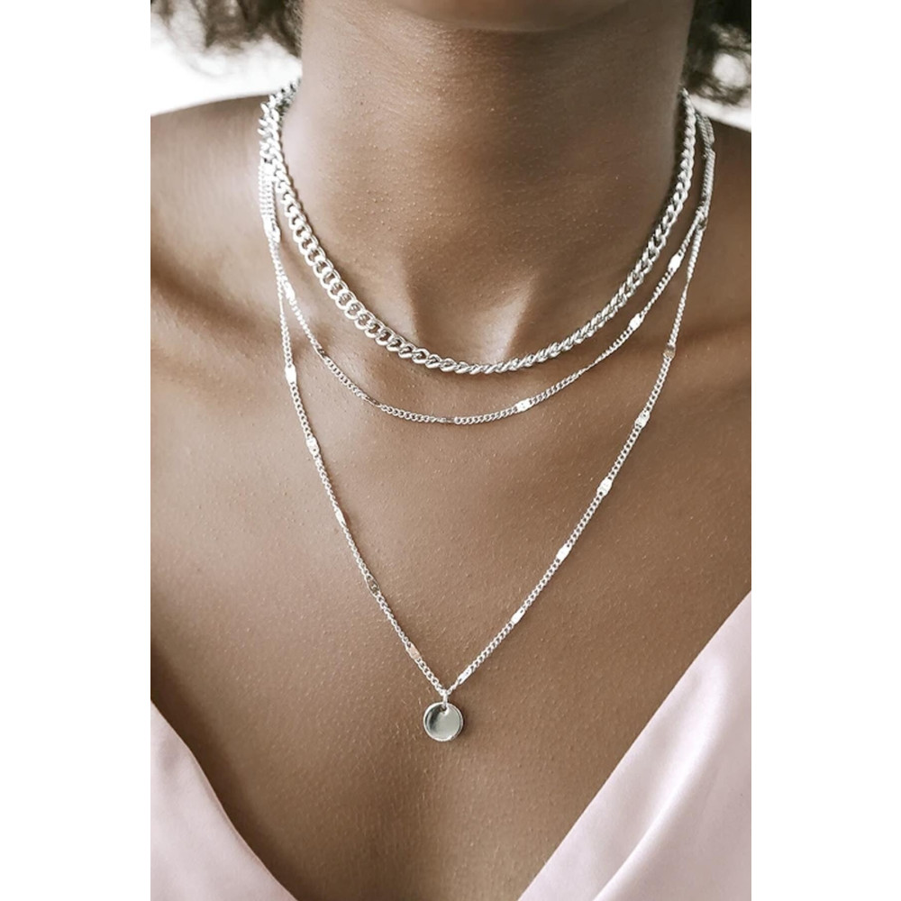 X-Lady Accessories Kadın Katlı Zincir Kolye Pullu Gümüş Renk Bijuteri Kolye Fiyatı