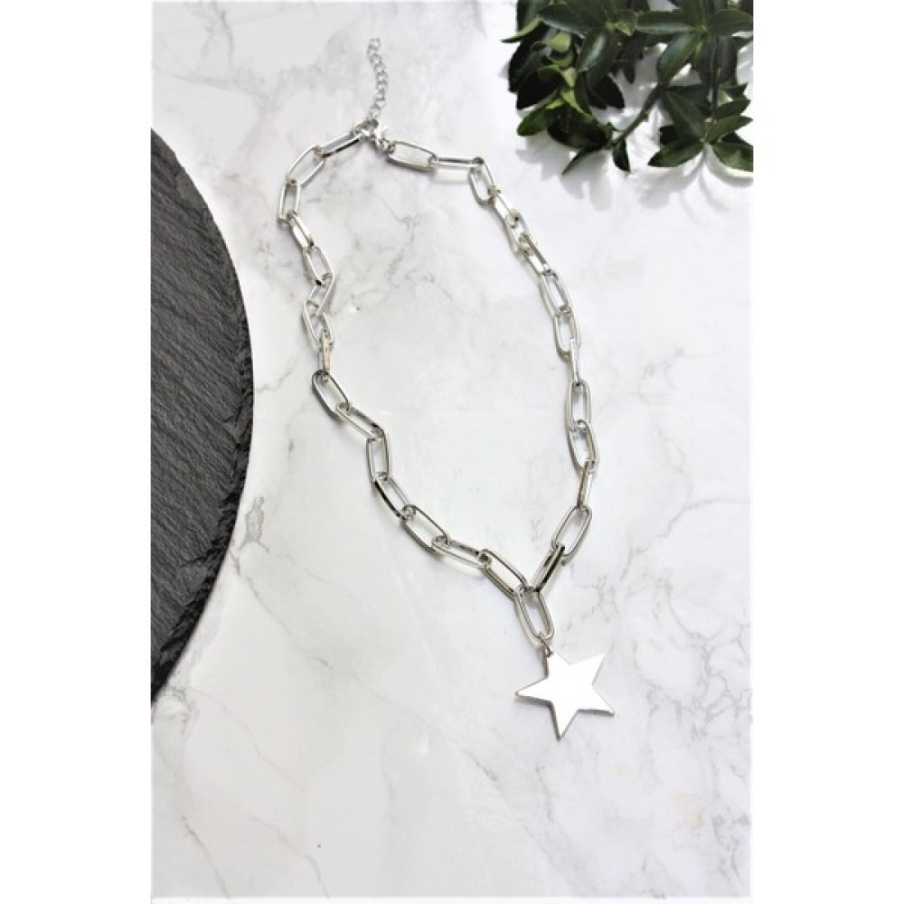 X-lady Accessories Kalın Ataç Zincir Tek Yıldız Kolye Gümüş Renk Bijuteri Kolye Fiyatı