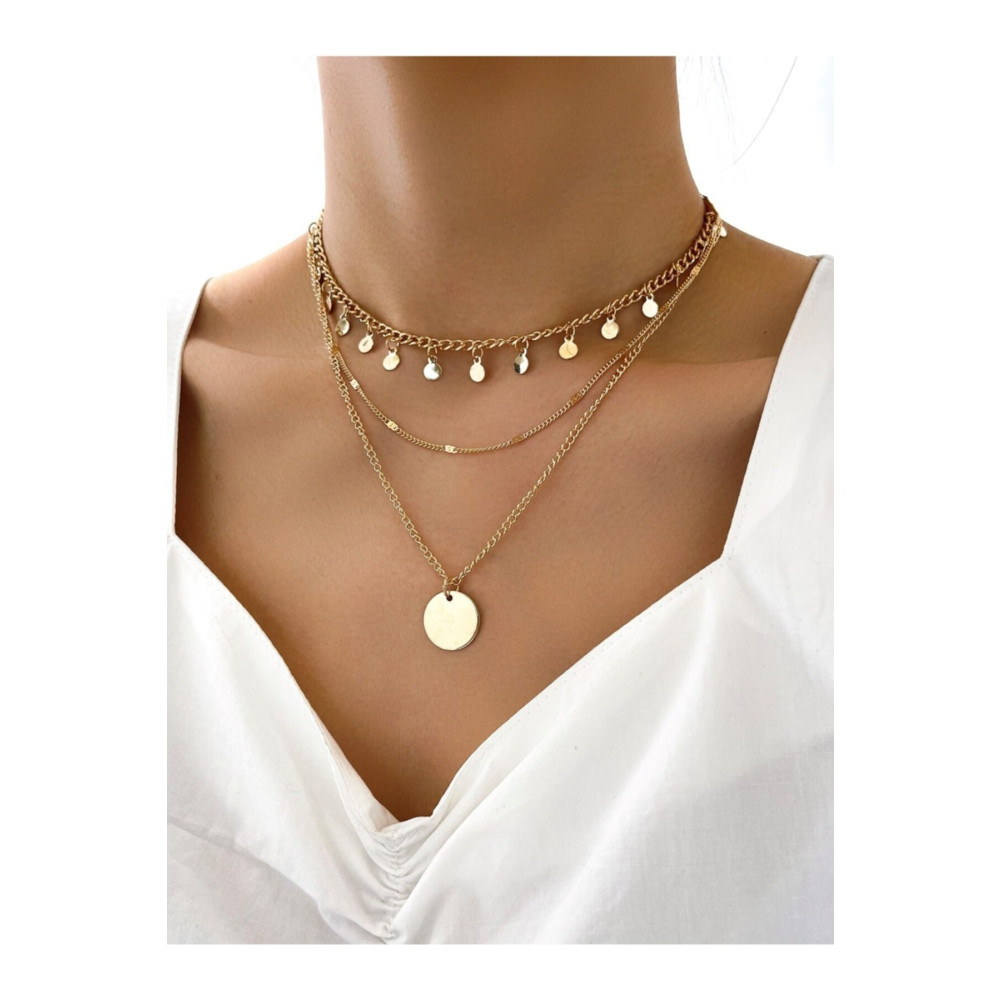 X-Lady Accessories Yuvarlak Detaylı Pullu Çok Katmanlı Altın Renk Kolye Bijuteri Kolye Fiyatı
