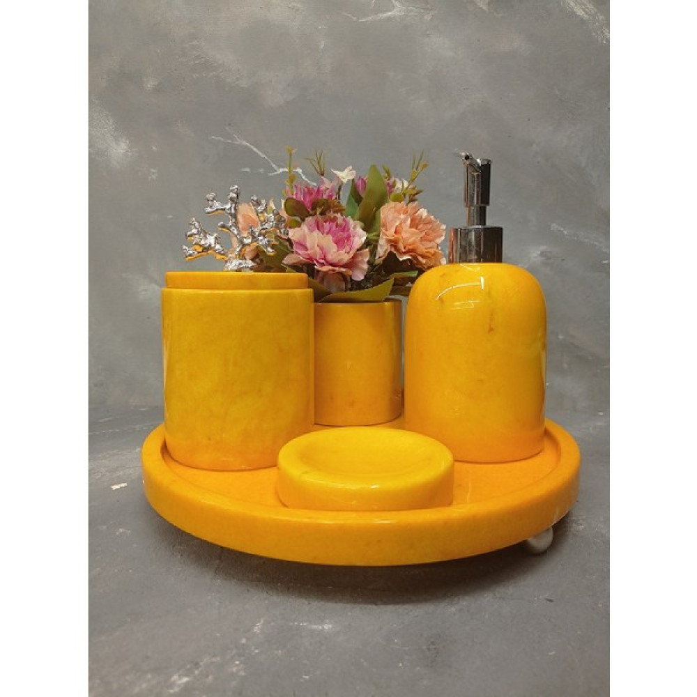 X Mermer Mermer Banyo Seti-5 Li Set - Sarı Banyo Aksesuarları Fiyatı