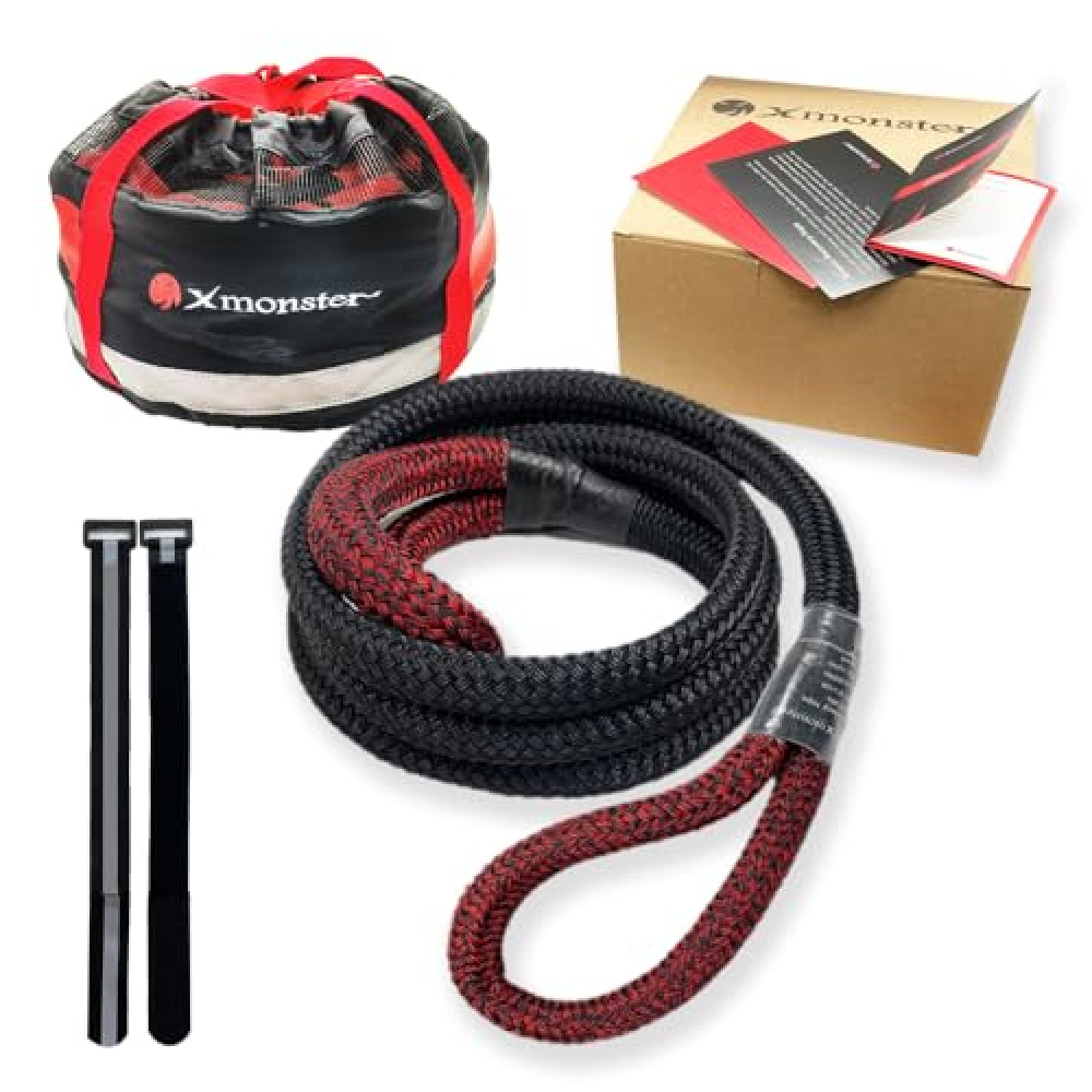 X MONSTER Kinetic Recovery Bridle Extension Rope 3/4' x 10' (MBS 22,000 lbs) Two Recovery Points, black