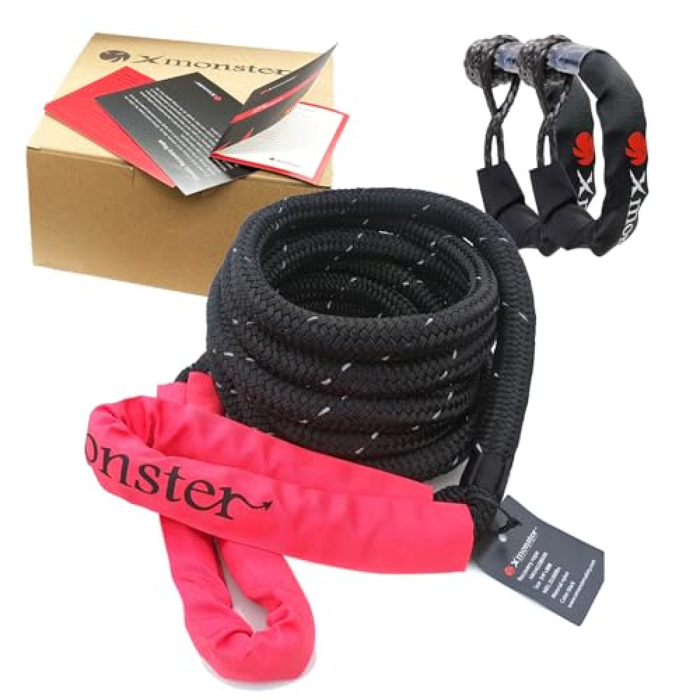 X MONSTER Kinetic Recovery Tow Rope 7/8" x 30' (MBS 26,000 lbs) and 2 Soft Shackles (35,000 lbs) Off-Road Recovery Kit
