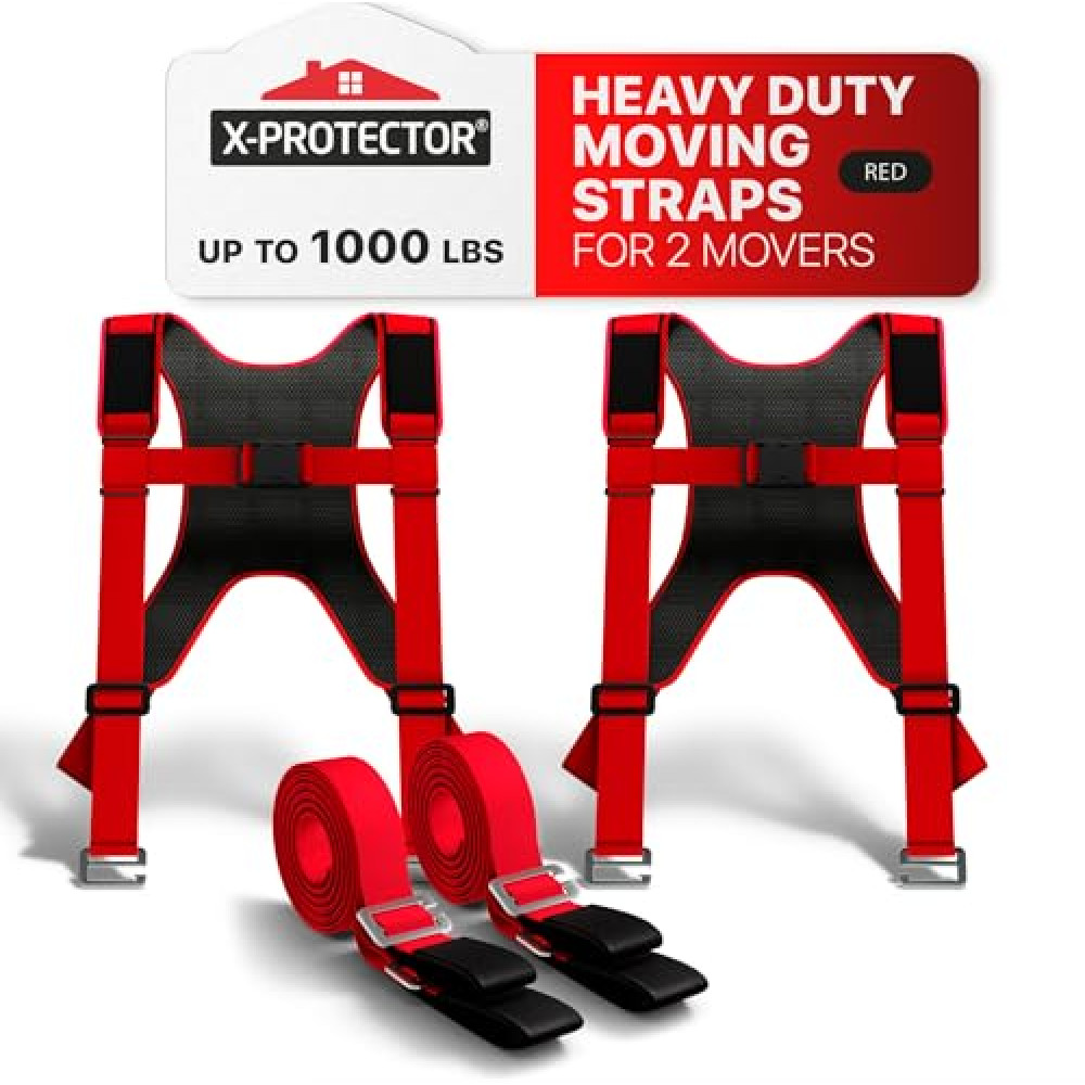 X-Protector Moving Straps - 2 Pairs - Lifting Straps for 2 Movers - Furniture Moving Straps to Move Furniture Easily and Safely - Perfect for Lifting and Moving Heavy Objects! (with Back Support)