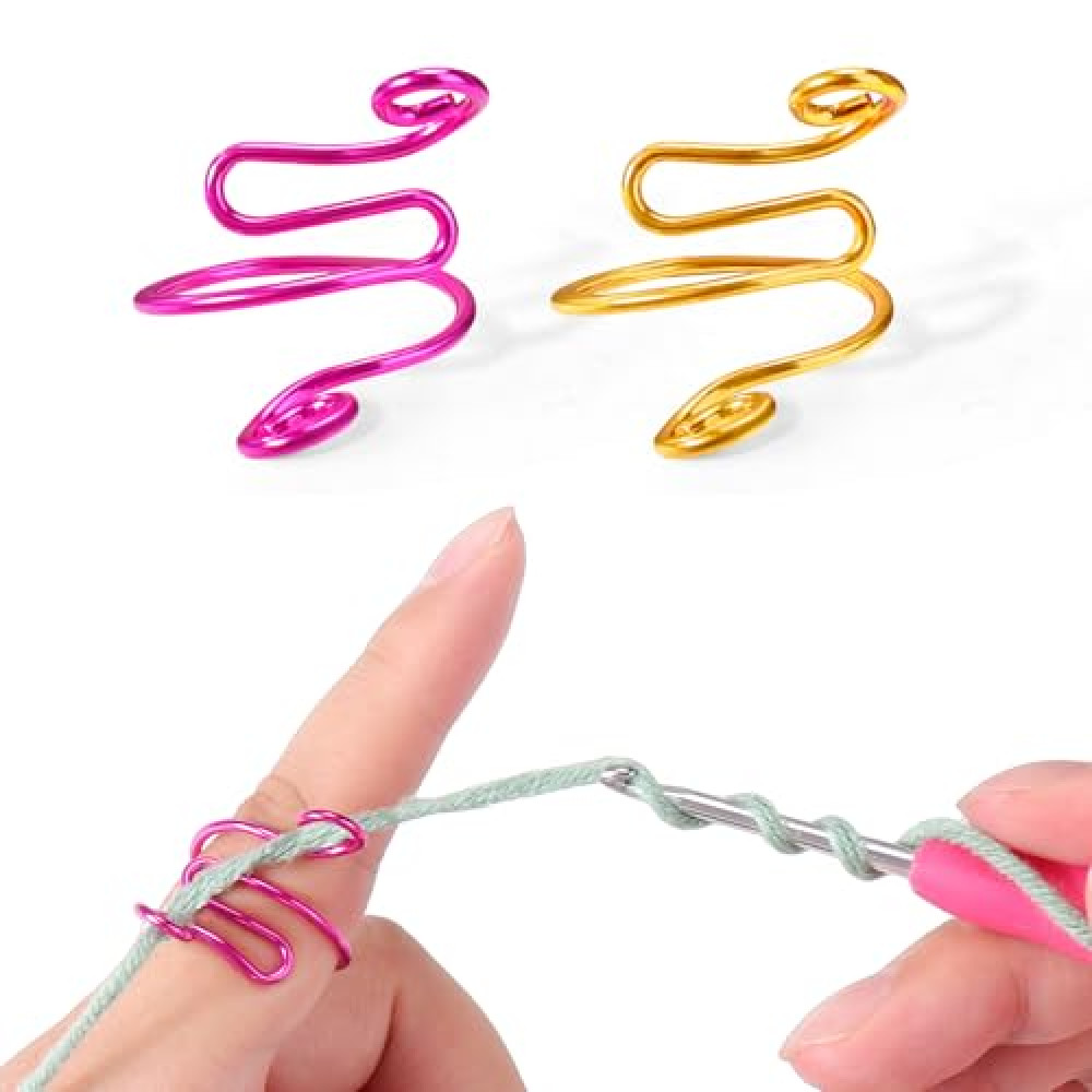 XANGNIER Adjustable Crochet Ring for Finger,Crochet Yarn Tension Rings for Crocheting, Metal Open Yarn Guide Crocheting Loop Ring,Crochet Gifts and Knitting Supplies Accessories Tool,2 PCS
