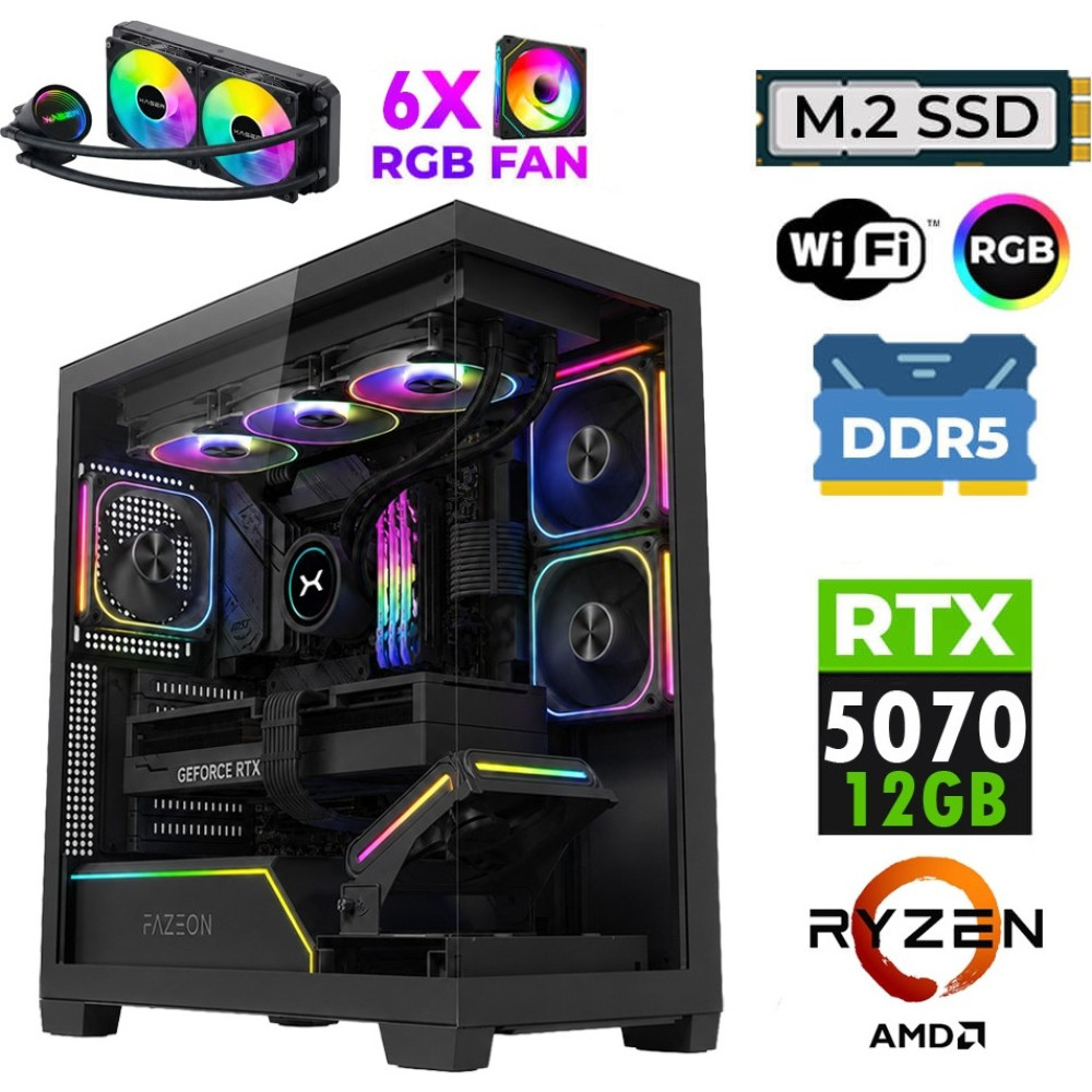 Xaser Jett X70 Ryzen 5 7500F 32GB Ddr5 Ram 1tb M.2 Nvme SSD 12GB RTX5070 Sıvı Soğutmalı Oyuncu Bilgisayarı - Siyah - Yok Masaüstü Bilgisayar Fiyatı