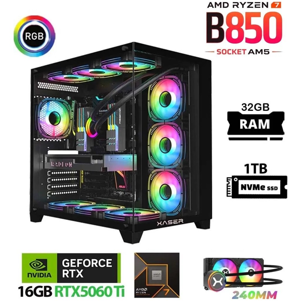 Xaser Lexus X690 Ryzen 7 7800X3D 32GB Ram 1tb M.2 Nvme SSD 16GB RTX5060 Ti Sıvı Soğutmalı Masaüstü Oyuncu Bilgisayarı Ekran Kartları Fiyatı