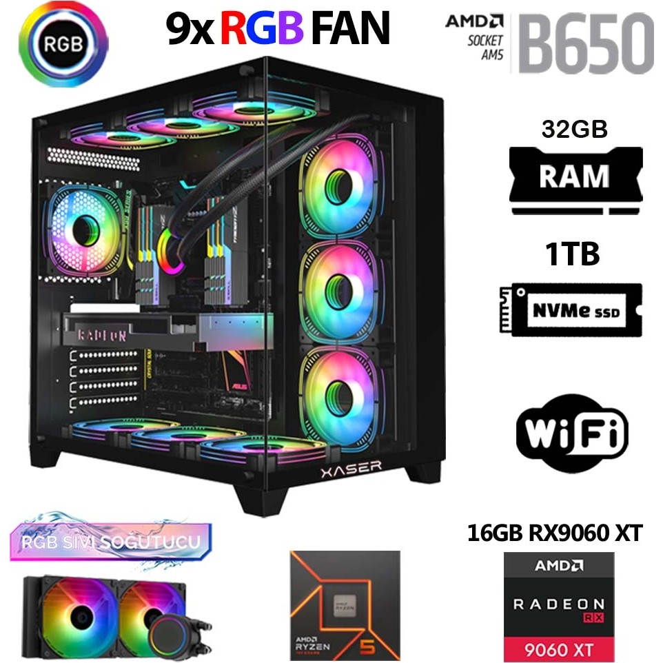 Xaser Lexus X760 Ryzen 5 7500F 32GB Ddr5 Ram 1tb M.2 Nvme SSD 16GB RX9060 Xt Sıvı Soğutmalı Oyuncu Tavsiye Sistem RAM Bellekler Fiyatı