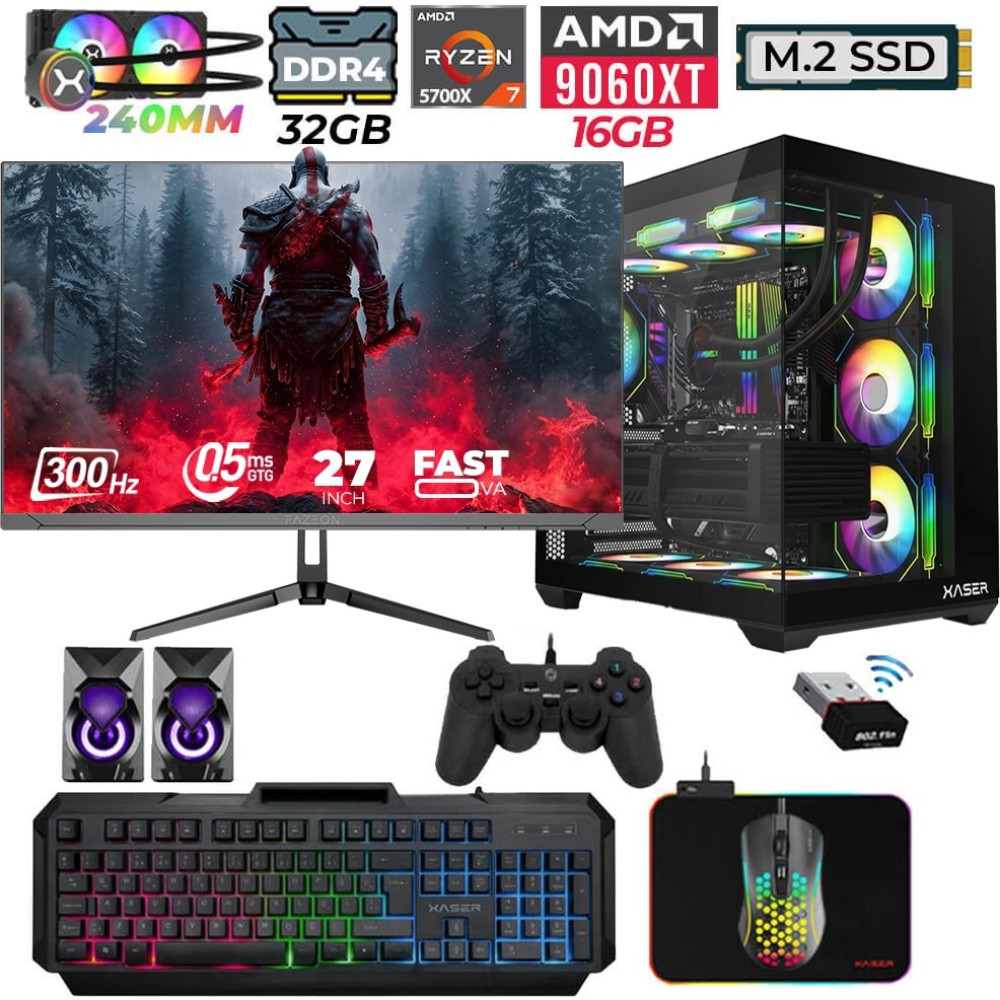 Xaser Nova X40 Ryzen 7 5700X 32GB Ram 1tb M.2 Nvme SSD 16GB RX9060 Xt Sıvı Soğutmalı 27" 300Hz Oyun Bilgisayarı - Siyah - Var Masaüstü Bilgisayar Fiyatı