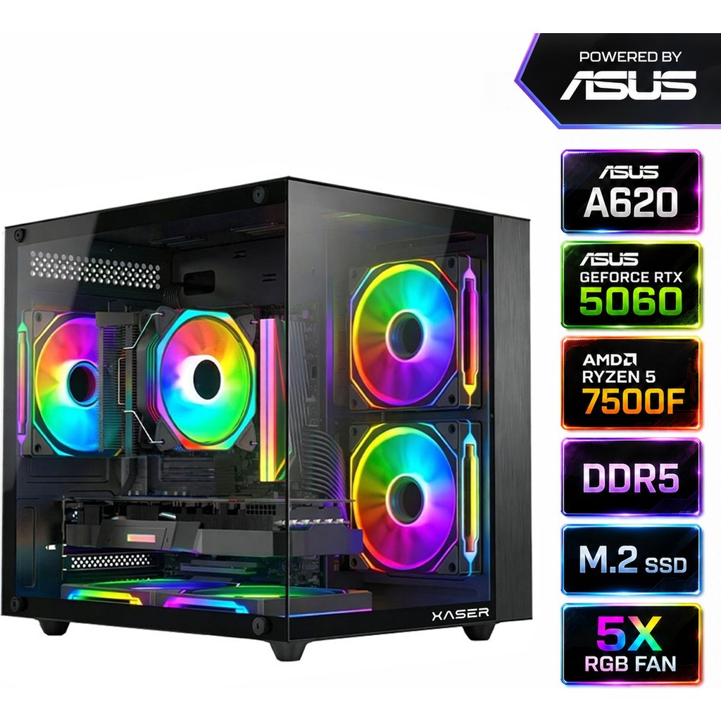 Xaser Sage X50 AMD R5 7500F/ASUS A620M-K/ASUS 8GB GDDR7 RTX5060/512GB M.2/16GB DDR5 Ram Masaüstü Oyuncu Bilgisayarı - Siyah - Yok Ekran Kartları Fiyatı