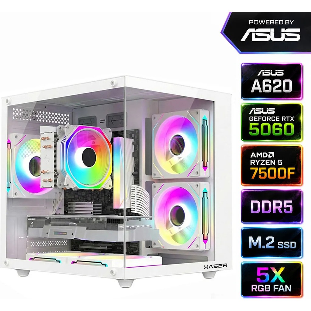 Xaser Sage X60 AMD R5 7500F/ASUS A620M-K/ASUS 8GB RTX5060/512GB M.2/16GB DDR5 Ram Masaüstü Oyuncu Bilgisayarı - Beyaz - Yok Ekran Kartları Fiyatı