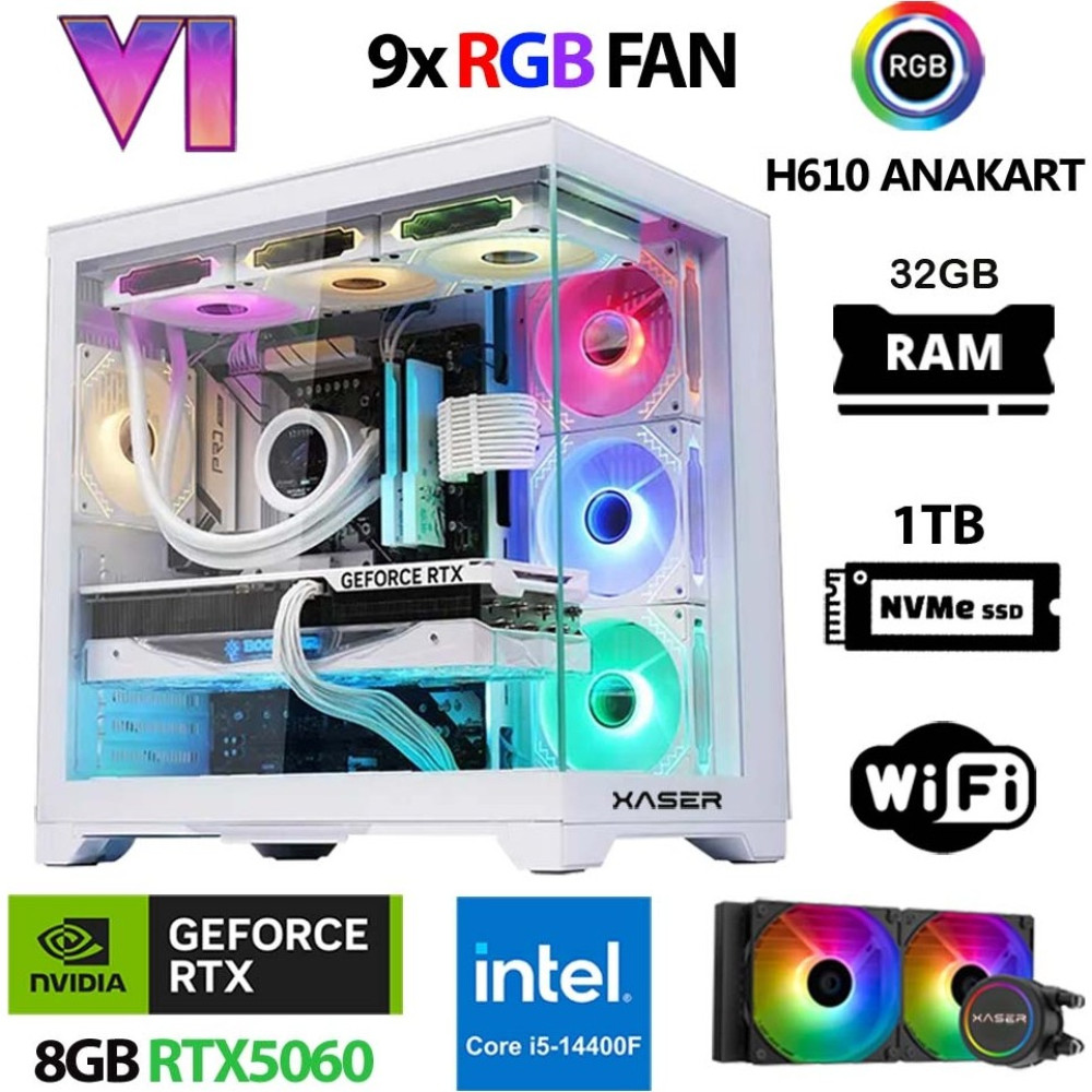 Xaser Sword X160 I5 14400F 32GB Ram 1tb M.2 Nvme SSD 8gb RTX5060 Sıvı Soğutmalı Oyuncu Tavsiye Sistem - Beyaz Masaüstü Bilgisayar Fiyatı