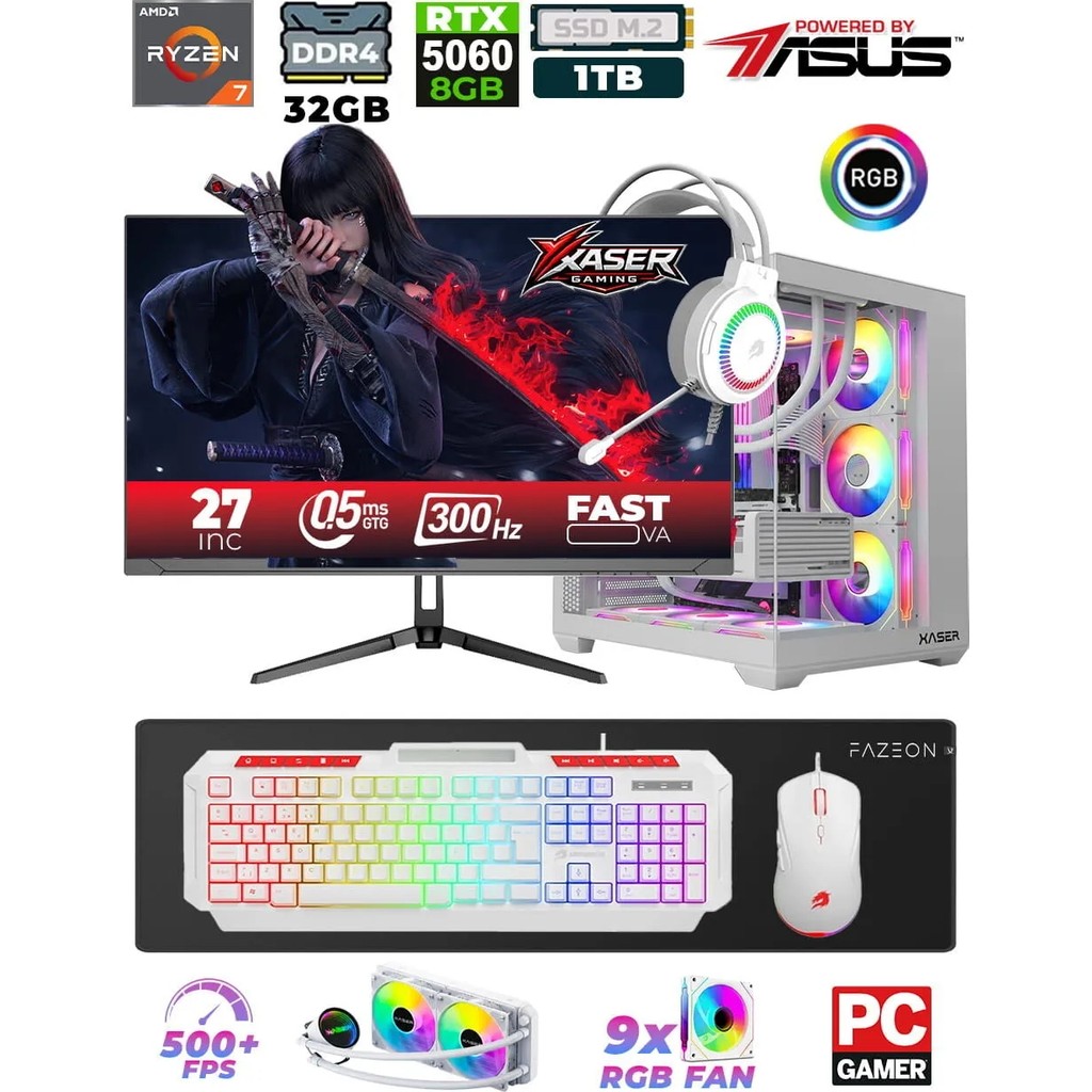 Xaser Sword X55 Ryzen 7 5700X 32GB Ram 1tb M.2 SSD 8gb RTX5060 Sıvı Soğutmalı 27" 300Hz Masaüstü Oyuncu Bilgisayarı - Siyah - Beyaz - 27 inç Ekran Kartları Fiyatı