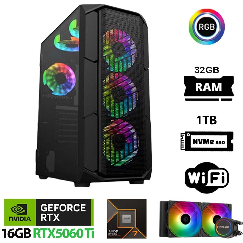 Xaser Thunder X870 Ryzen 7 7800X3D 32GB Ddr5 Ram 1tb M.2 Nvme SSD 16GB RTX5060 Ti Sıvı Soğutmalı Tavsiye Oyun Sistem Ekran Kartları Fiyatı