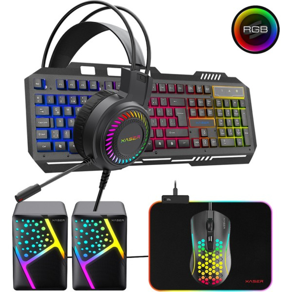 Xaser XS-KB855CM 5ın1 Rainbow Aydınlatmalı USB Gaming Combo Q Klavye +Kulaklık + Mouse + Mousepad+Speakers Klavye - Mouse Fiyatı