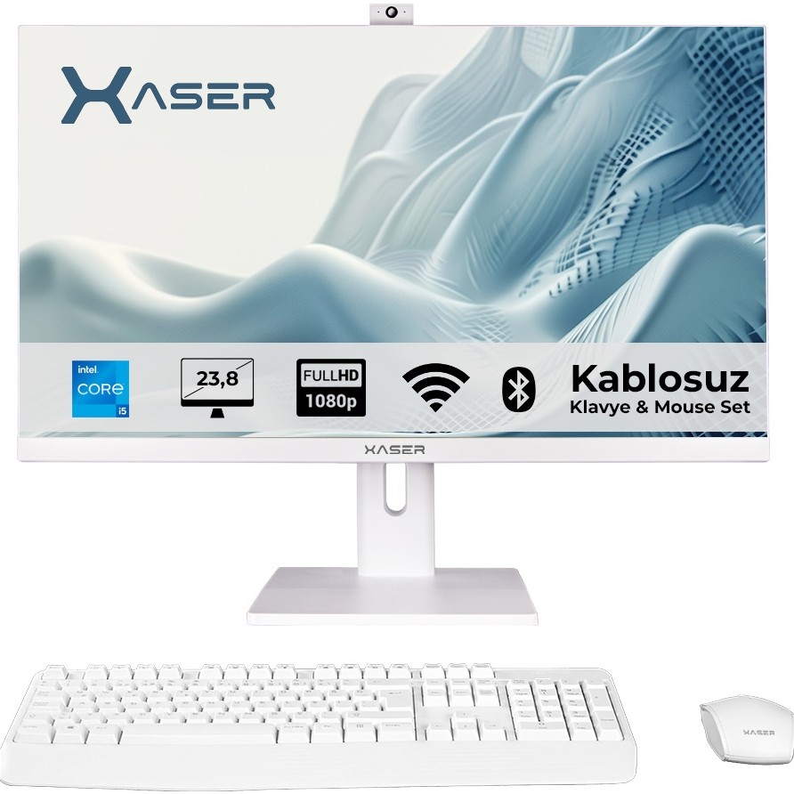 Xaser XS167 I3 12100 16GB Ram 256GB SSD 23.8" Webcam + Wifi+ Bt All In One Bilgisayar - Beyaz Web Kameraları Fiyatı
