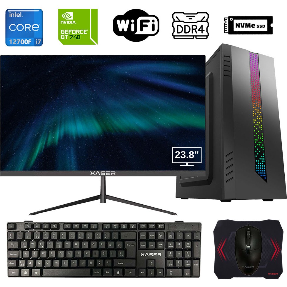Xaser XSR918 I7 12700F 16GB Ram 512GB M.2 Nvme SSD 4gb GT740 23.8" Monitör Ofis Hazır Sistem Monitör Fiyatı