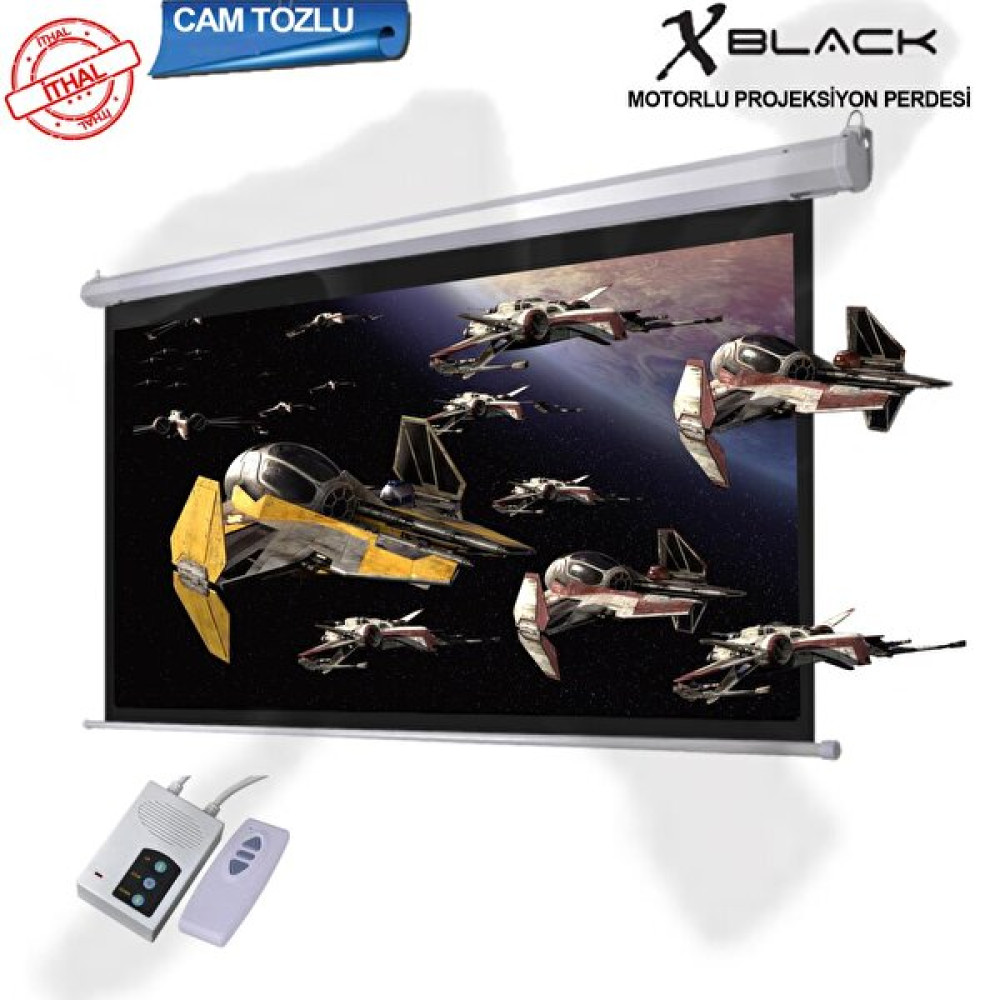 Xblack Xge-300 300x225 CM Cam Tozlu Siyah Arka Fonlu Motorlu Elektrikli Uzaktan Kumandalı Projeksiyon Perdesi Projeksiyon Perdesi Fiyatı